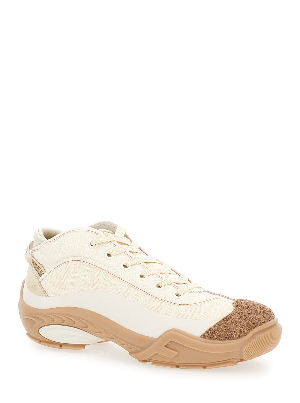 Fendi 'Fendi Lab' White Mid Top Sneakers with Fendi Shadow Motif in Cotton Man Size US 11 / EU 44 - 2 Thumbnail