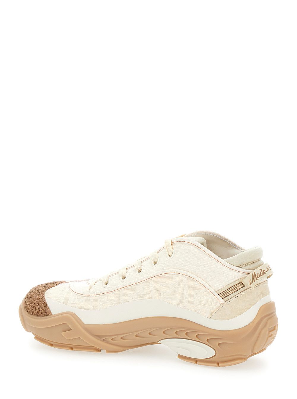 Fendi 'Fendi Lab' White Mid Top Sneakers with Fendi Shadow Motif in Cotton Man Size US 10 / EU 43 - 3 Thumbnail