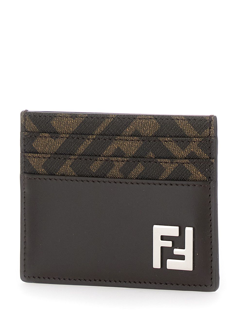 Fendi Squared FF Card Holder in Leather and FF Canvas Brown Men Size ONE SIZE - 2 Thumbnail