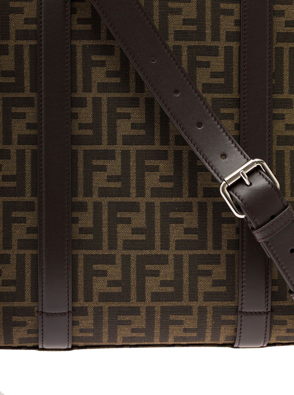 Fendi Brown and Beige Tote bag with FF Jacquard Motif in Cotton Blend Man Size ONE SIZE - 4 Thumbnail