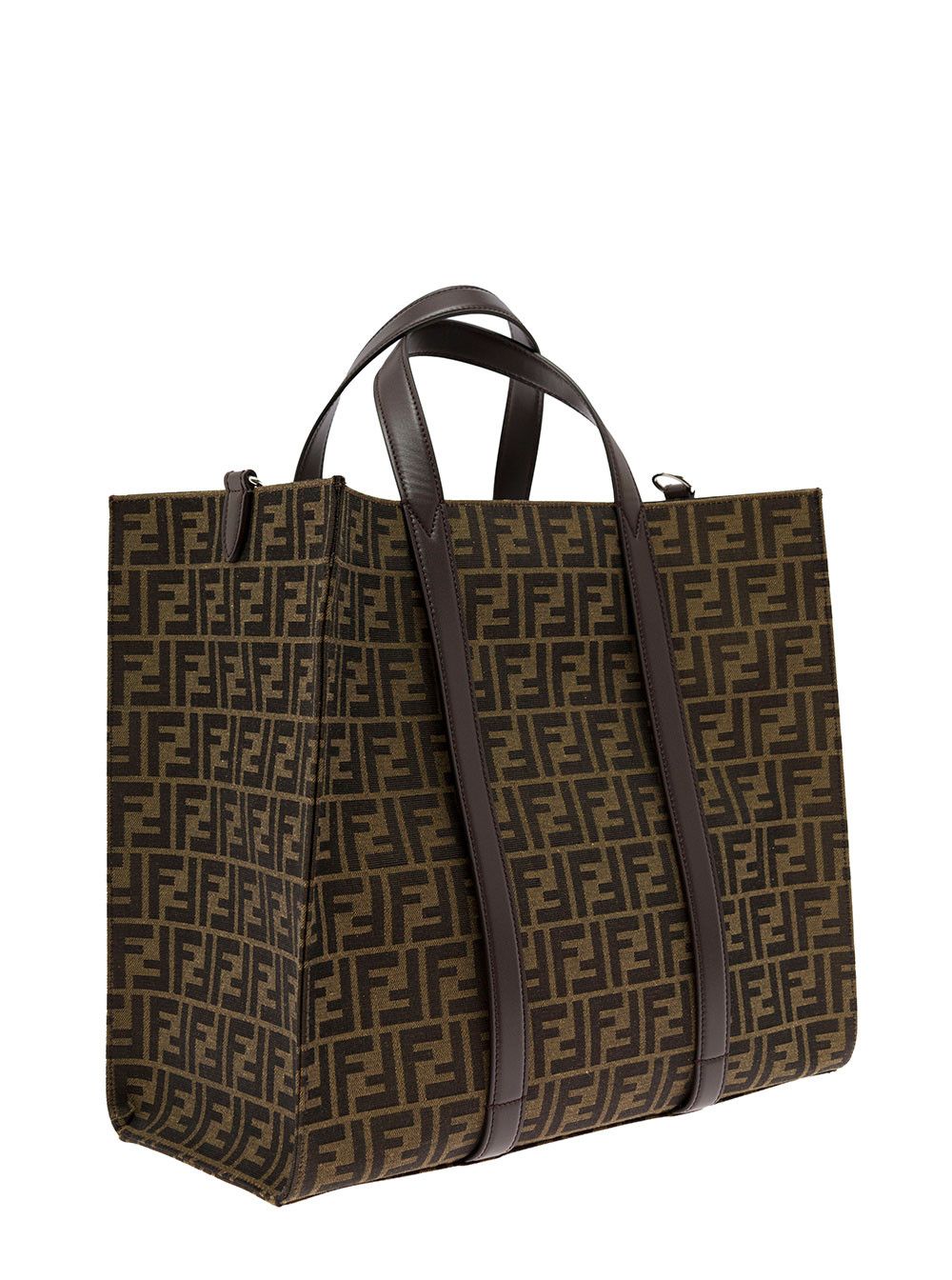 Fendi Brown and Beige Tote bag with FF Jacquard Motif in Cotton Blend Man Size ONE SIZE - 2 Thumbnail