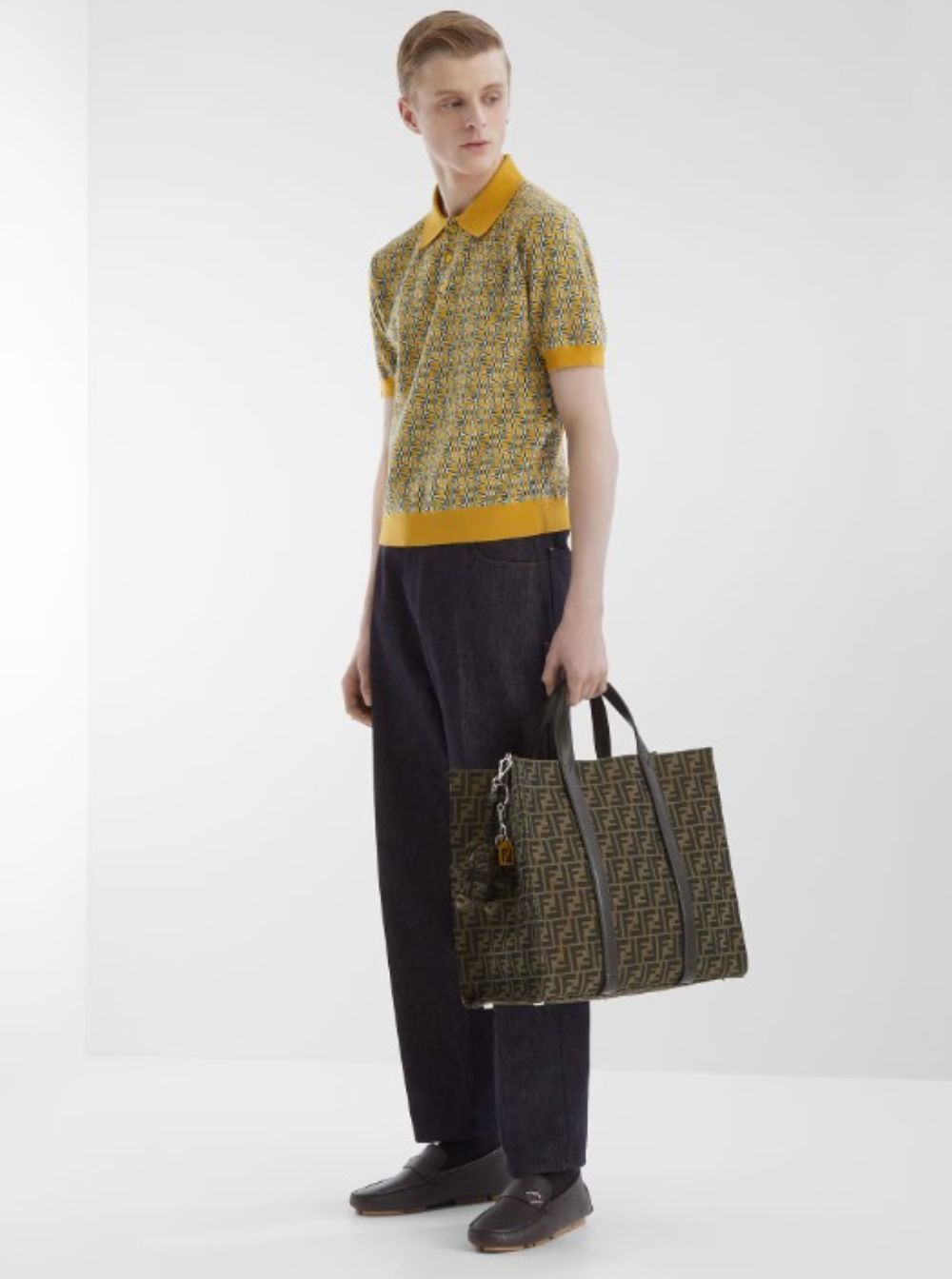 Fendi Brown and Beige Tote bag with FF Jacquard Motif in Cotton Blend Man Size ONE SIZE - 5 Thumbnail