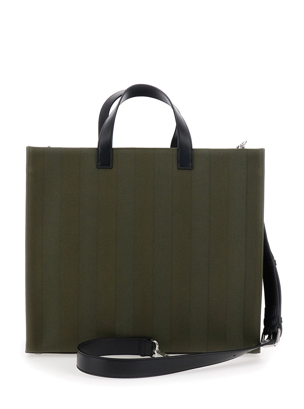 Fendi Green Shopper with Vertical Stripes Motif and Fendi Club Patch on the Front in Canvas Man Size ONE SIZE - 4 Thumbnail