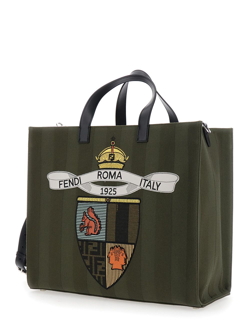Fendi Green Shopper with Vertical Stripes Motif and Fendi Club Patch on the Front in Canvas Man Size ONE SIZE - 2 Thumbnail