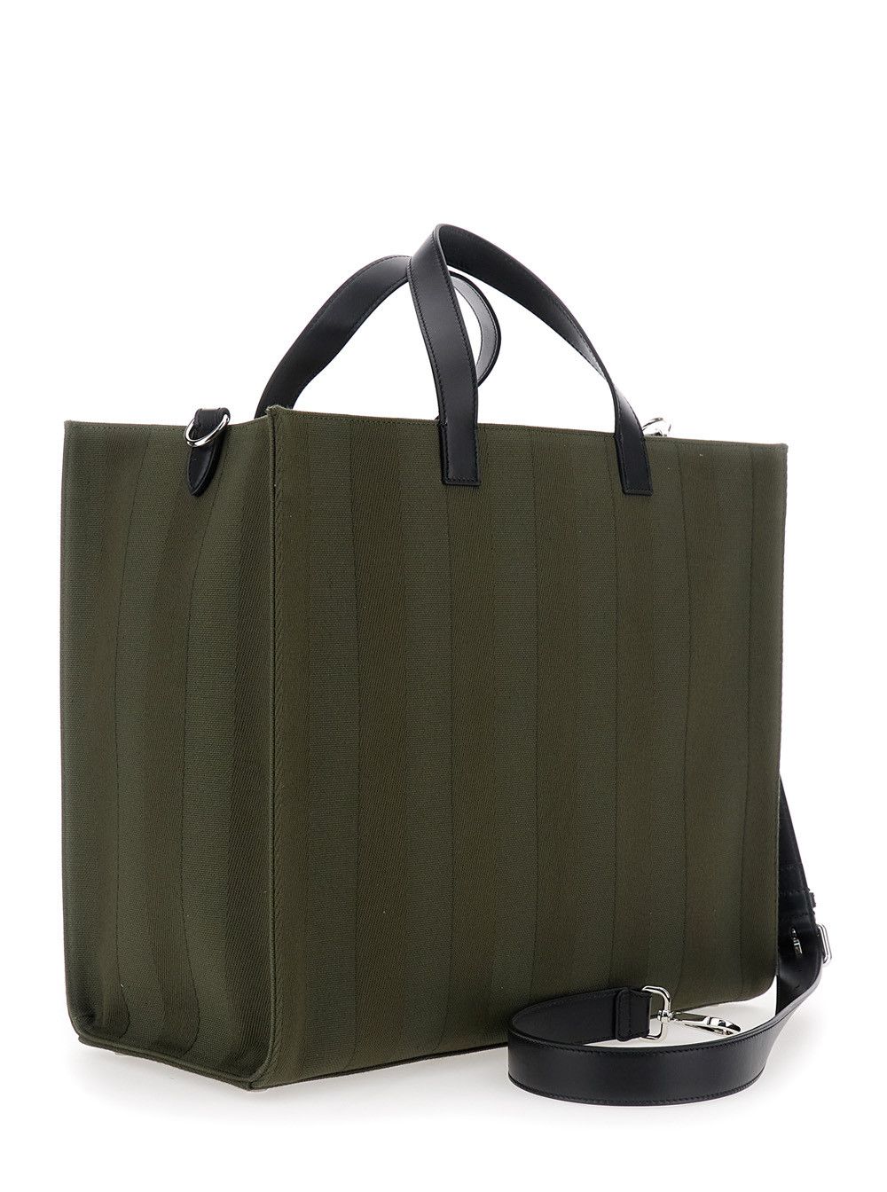 Fendi Green Shopper with Vertical Stripes Motif and Fendi Club Patch on the Front in Canvas Man Size ONE SIZE - 3 Thumbnail