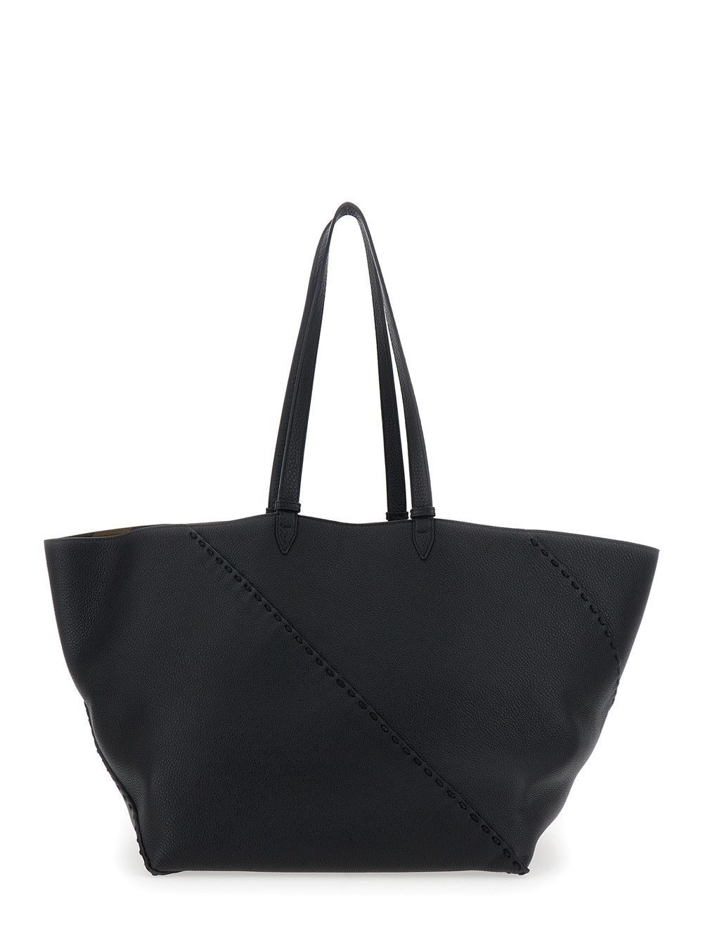Fendi 'Selleria' Black Shopper with Logo on the Front and Removable Pouch in Hammered Leather Man Size ONE SIZE - 4 Thumbnail