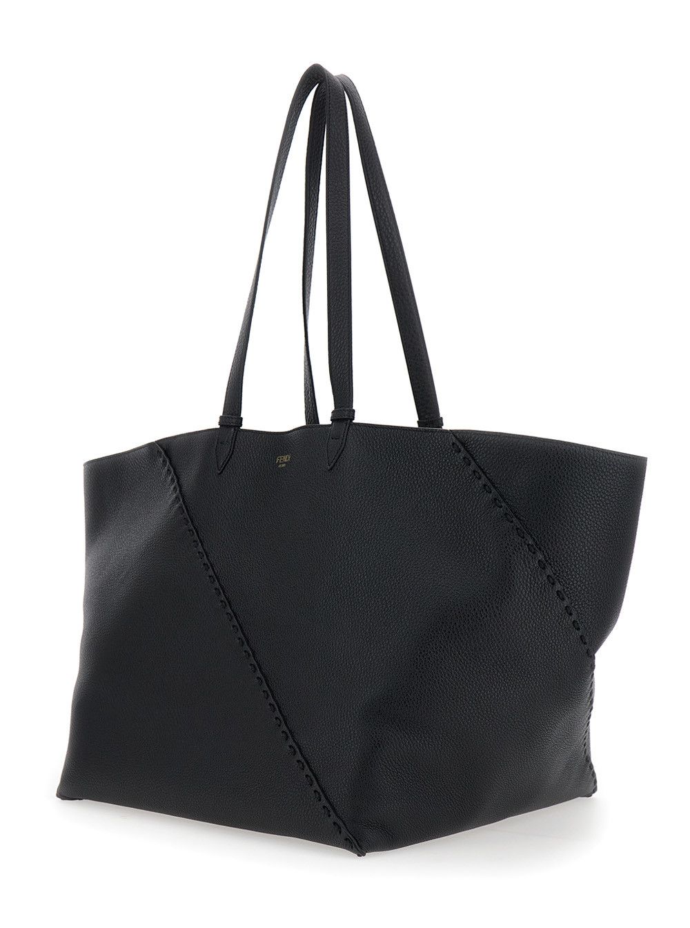 Fendi 'Selleria' Black Shopper with Logo on the Front and Removable Pouch in Hammered Leather Man Size ONE SIZE - 2 Thumbnail