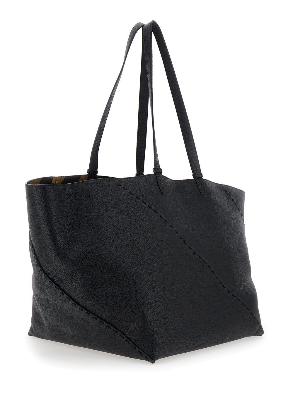 Fendi 'Selleria' Black Shopper with Logo on the Front and Removable Pouch in Hammered Leather Man Size ONE SIZE - 3 Thumbnail