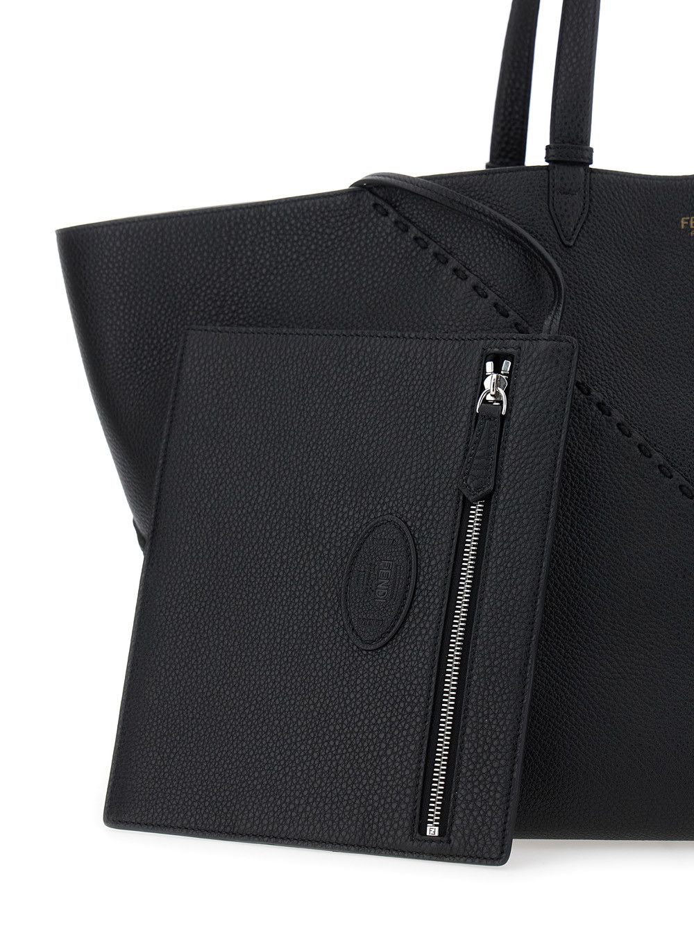 Fendi 'Selleria' Black Shopper with Logo on the Front and Removable Pouch in Hammered Leather Man Size ONE SIZE - 5 Thumbnail