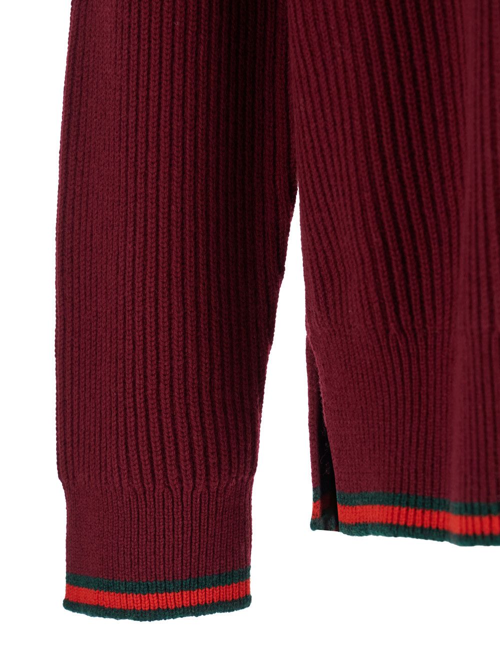 Gucci Red Crewneck Sweater with Web Detail in Ribbed Wool Blend Man Size US M / EU 48-50 / 2 - 3 Thumbnail
