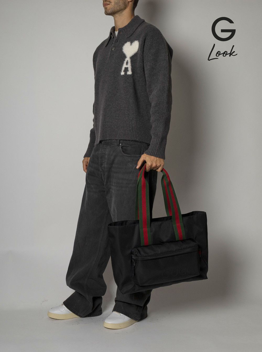 Gucci Black Tote Bag with Web Handles and Logo Lettering on the Front in Tech Fabric Man Size ONE SIZE - 6 Thumbnail