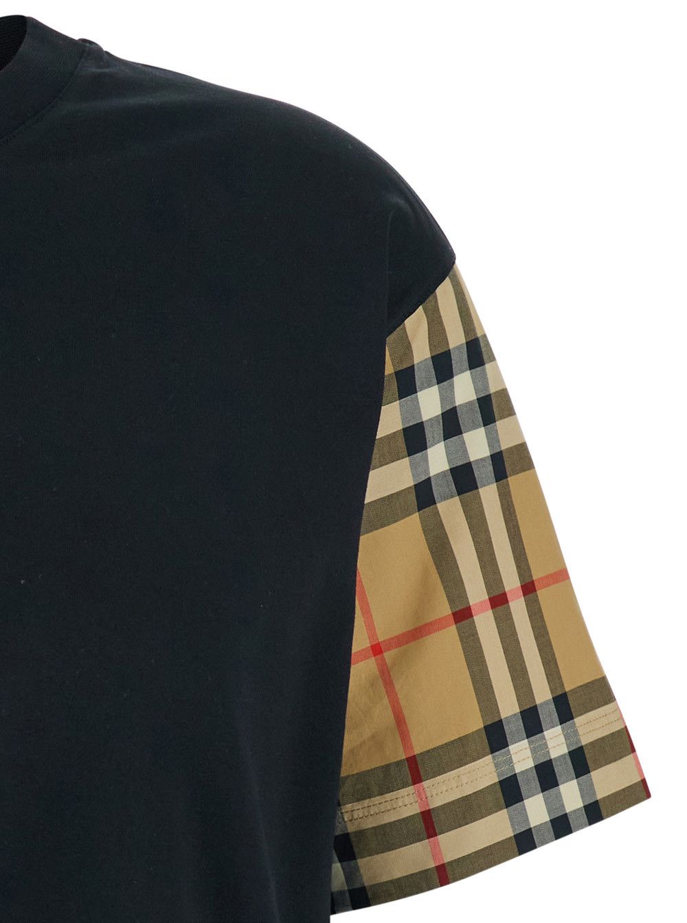 Burberry Black T-Shirt with Vintage Check Motif on Sleeves in Cotton for Women Size S / US 4 / IT 40 - 3 Thumbnail