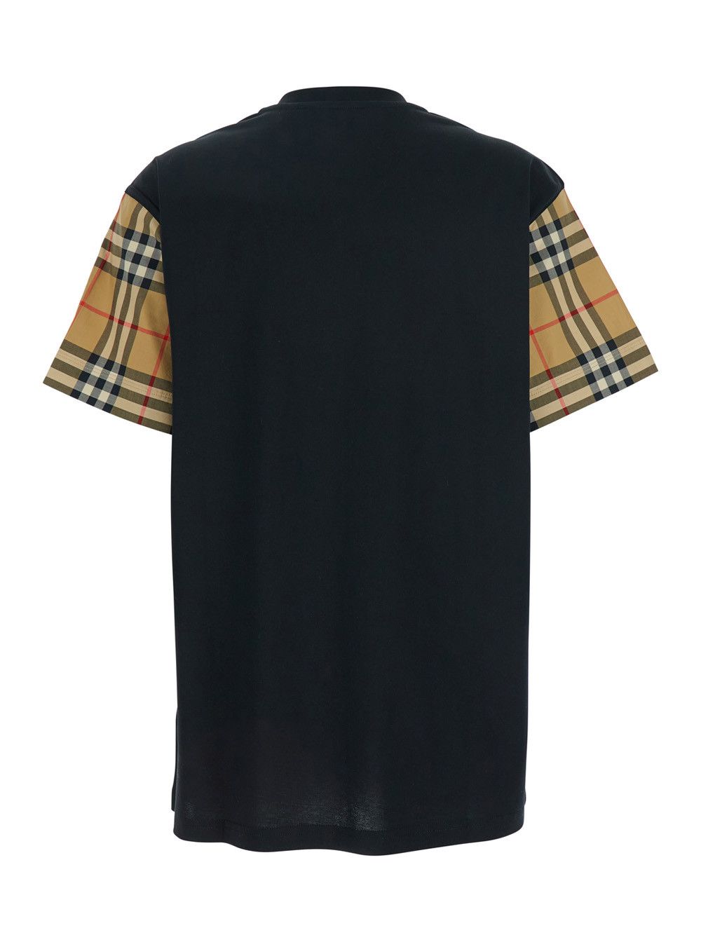 Burberry Black T-Shirt with Vintage Check Motif on Sleeves in Cotton for Women Size XS / US 0-2 / IT 36-38 - 2 Thumbnail