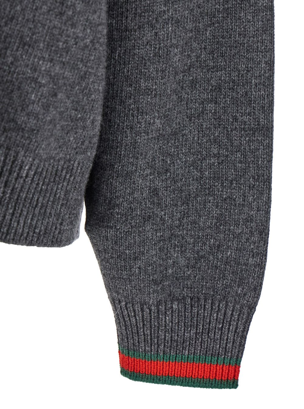 Gucci Grey Crewneck Sweater with Web Detail on the Cuffs in Wool and Cashmere Blend Woman Size S / US 4 / IT 40 - 3 Thumbnail