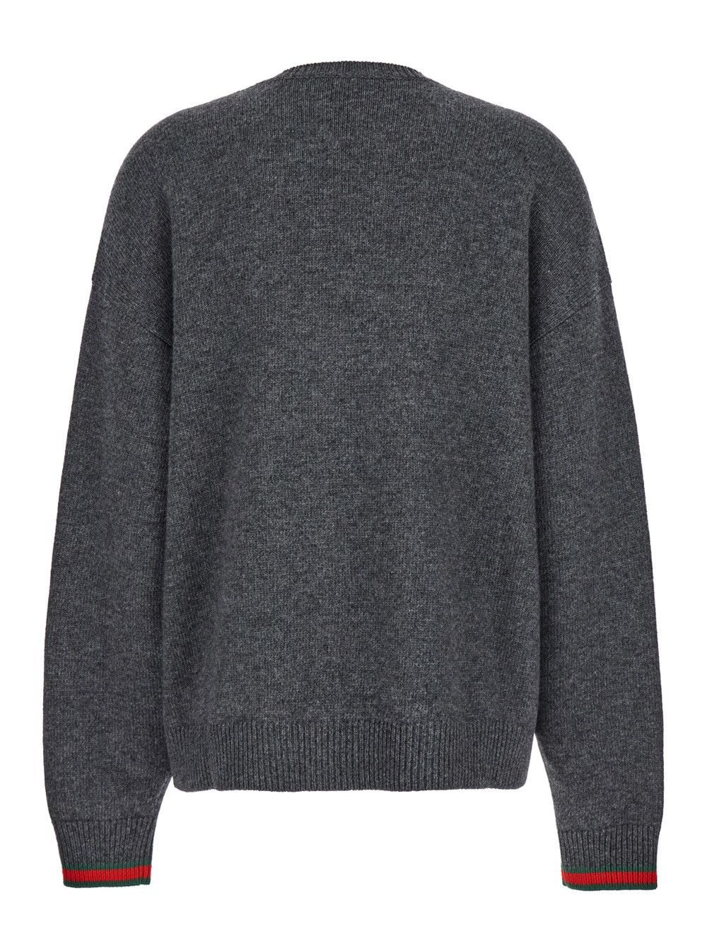 Gucci Grey Crewneck Sweater with Web Detail on the Cuffs in Wool and Cashmere Blend Woman Size S / US 4 / IT 40 - 2 Thumbnail
