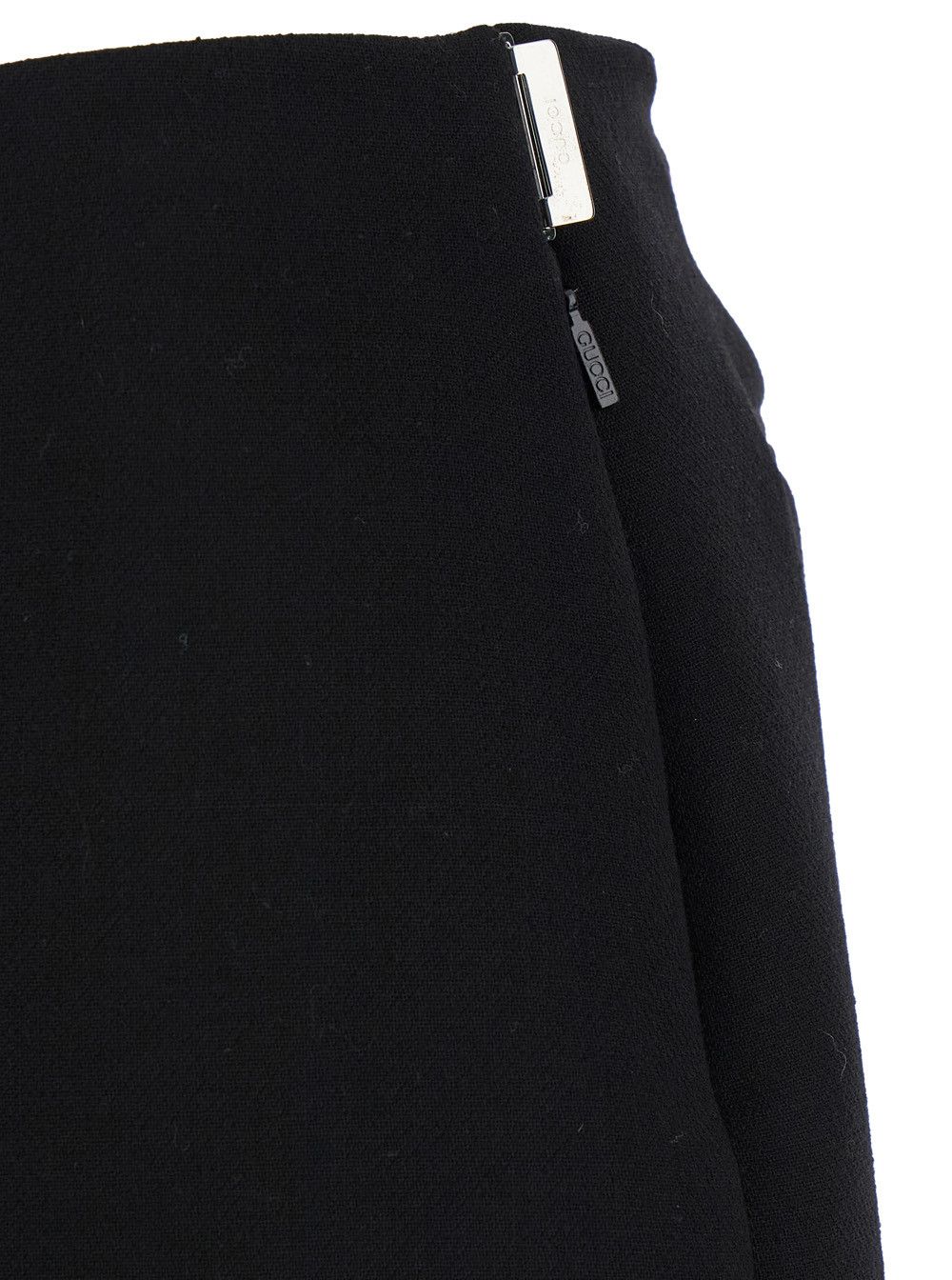 Gucci Black High Waist Skirt with Logo Lettering on Waist and Zip Puller in Wool Woman Size 28" / US 6 / IT 42 - 3 Thumbnail