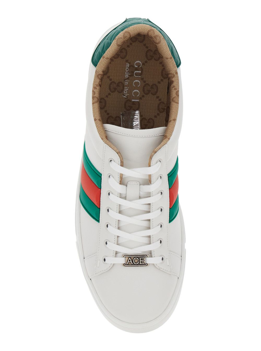 Gucci 'Ace' White Sneaker with Web Detail on the Side and Tag on the Front in Leather Man Size US 11 / EU 44 - 4 Thumbnail