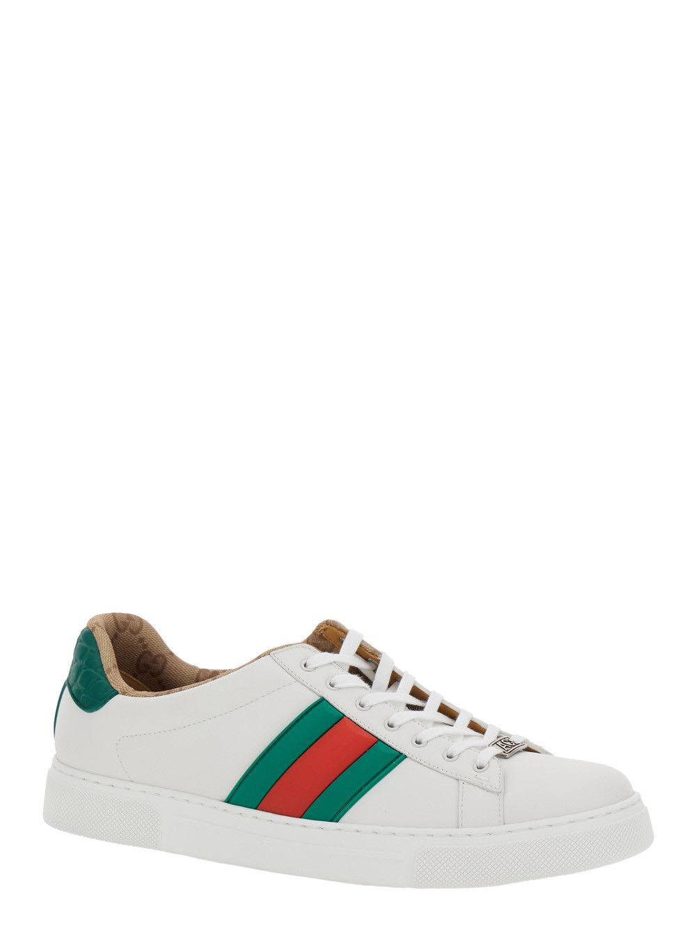 Gucci 'Ace' White Sneaker with Web Detail on the Side and Tag on the Front in Leather Man Size US 8 / EU 41 - 2 Thumbnail