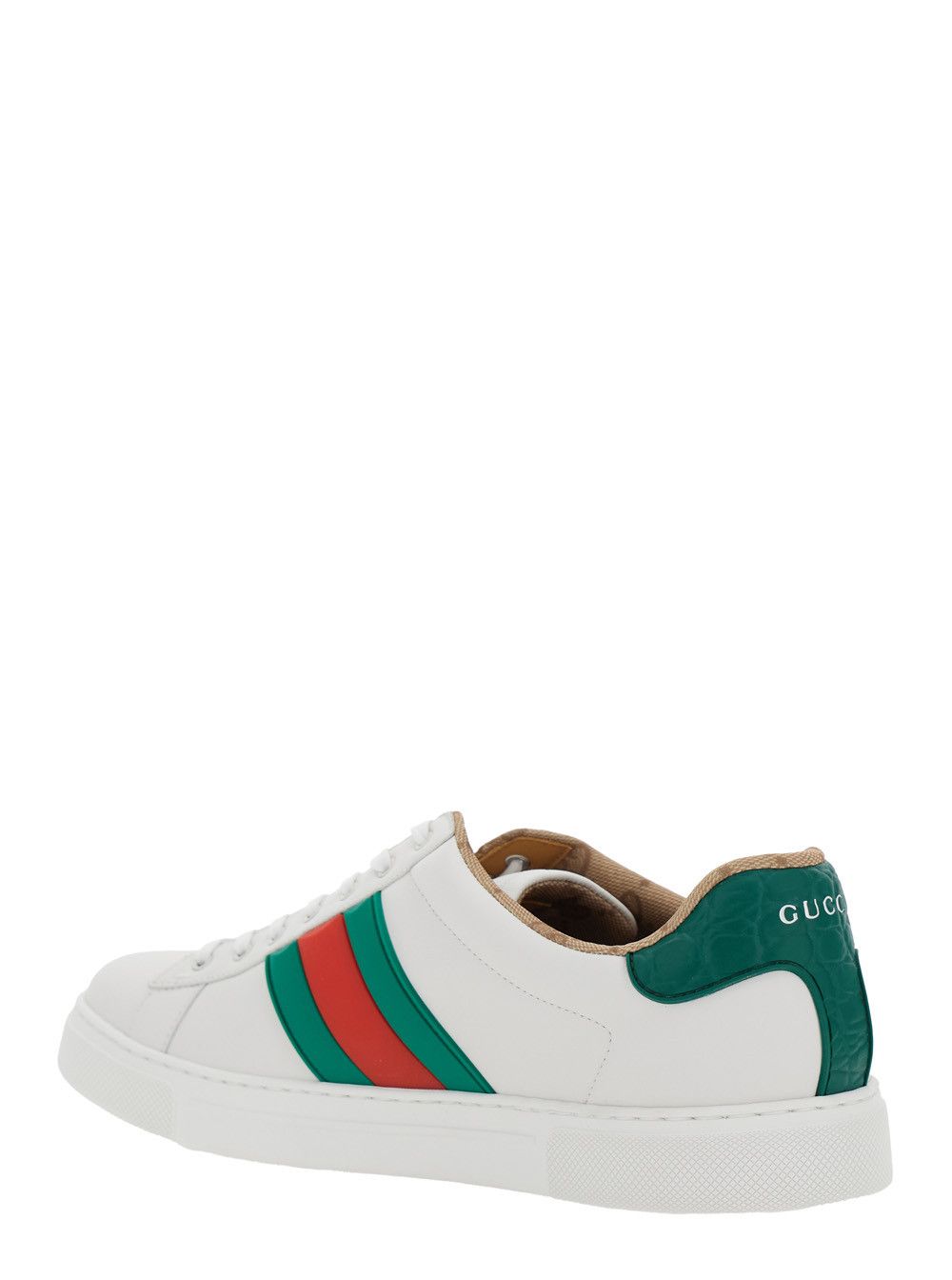 Gucci 'Ace' White Sneaker with Web Detail on the Side and Tag on the Front in Leather Man Size US 9 / EU 42 - 3 Thumbnail