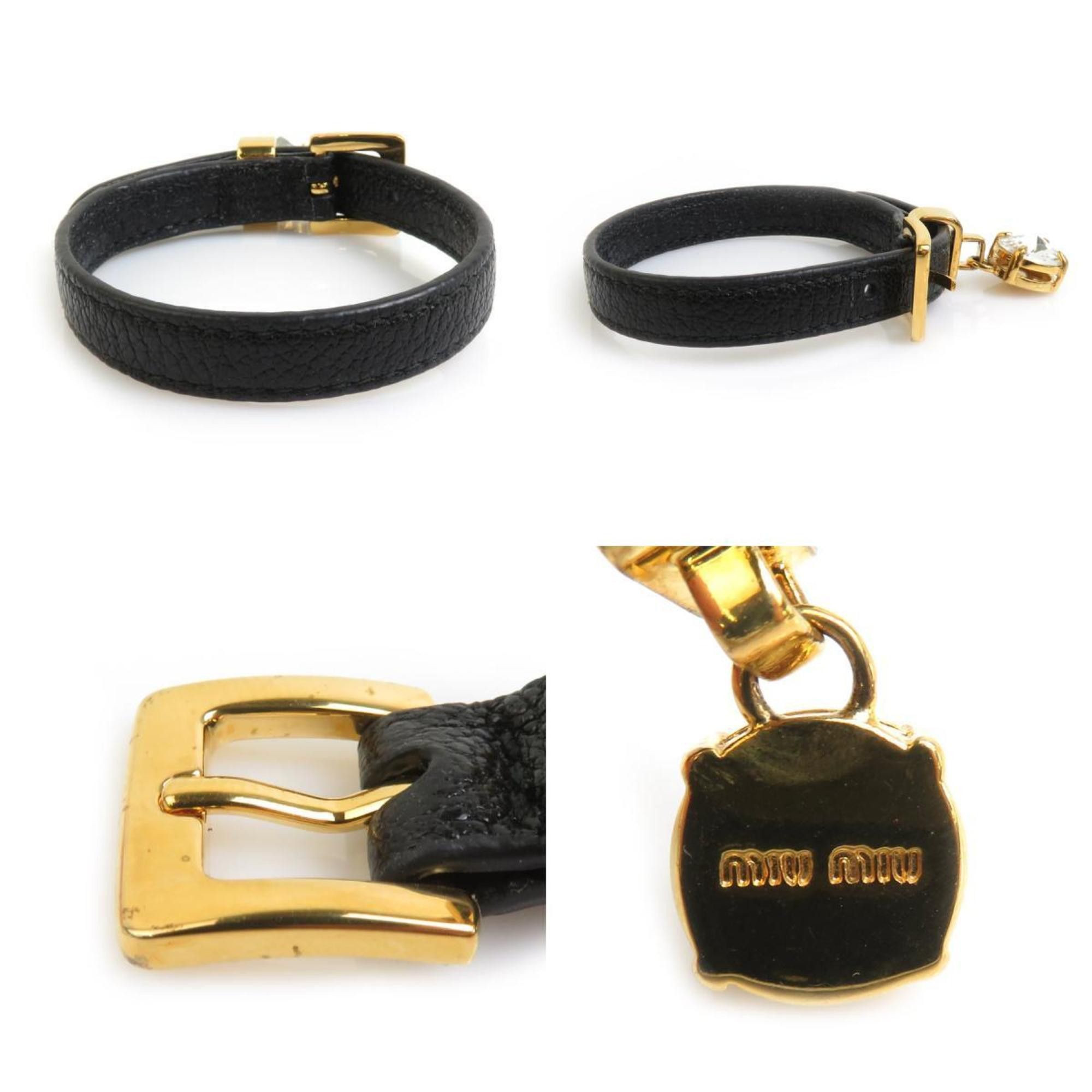 Miu Miu Miu MIUMIU Bracelet Leather Stone Bijou Black Women's 55961m Size ONE SIZE - 4 Thumbnail