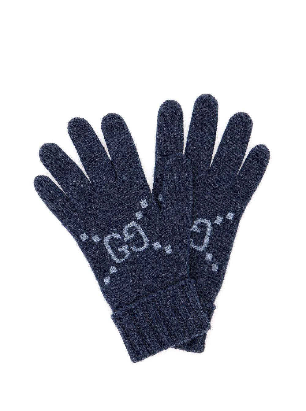 Gucci Blue Gloves with GG Logo Detail on the Front in Cashmere Woman Size ONE SIZE - 3 Thumbnail