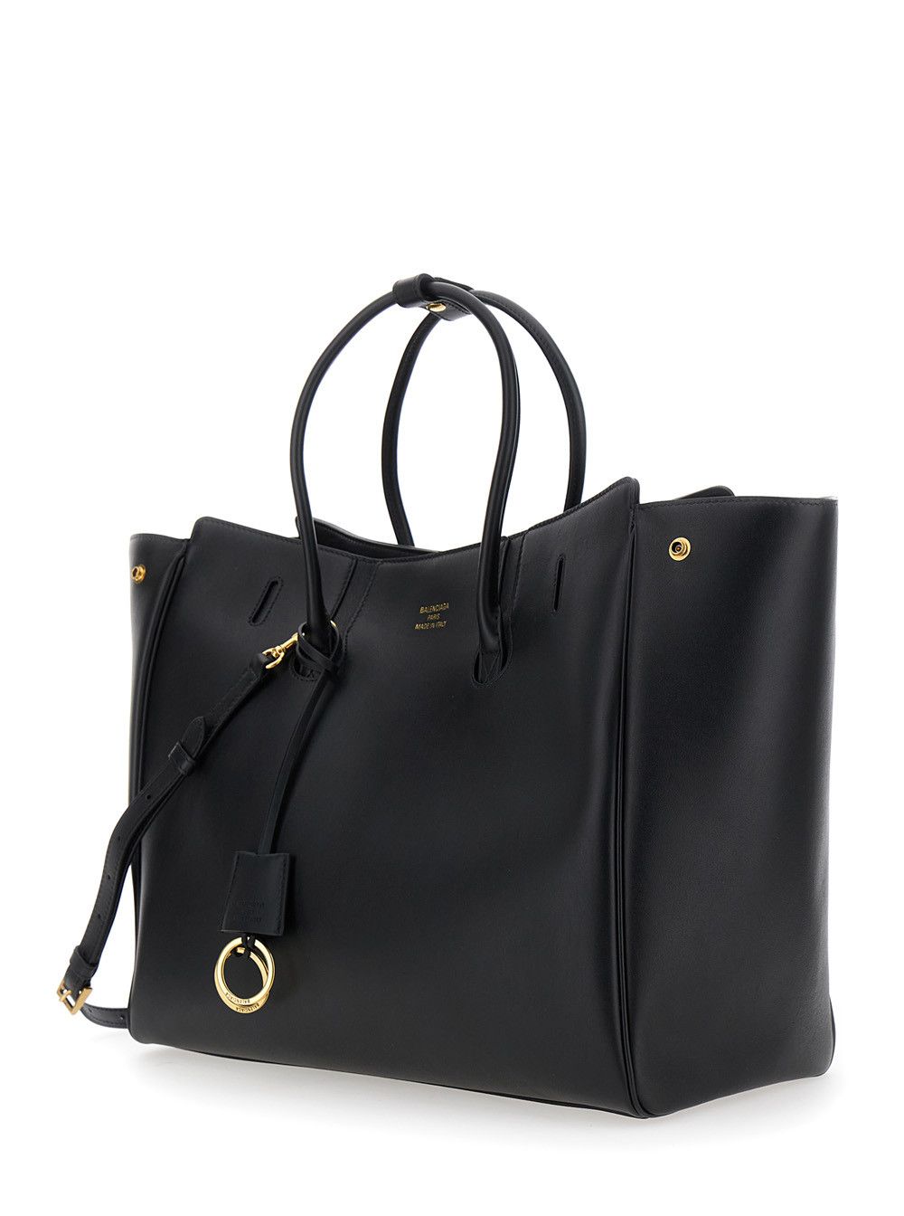 Balenciaga 'Hampton Medium' Black Handbag with Embossed Logo on the Front and Removable Key Ring in Leather Woman Size ONE SIZE - 2 Thumbnail