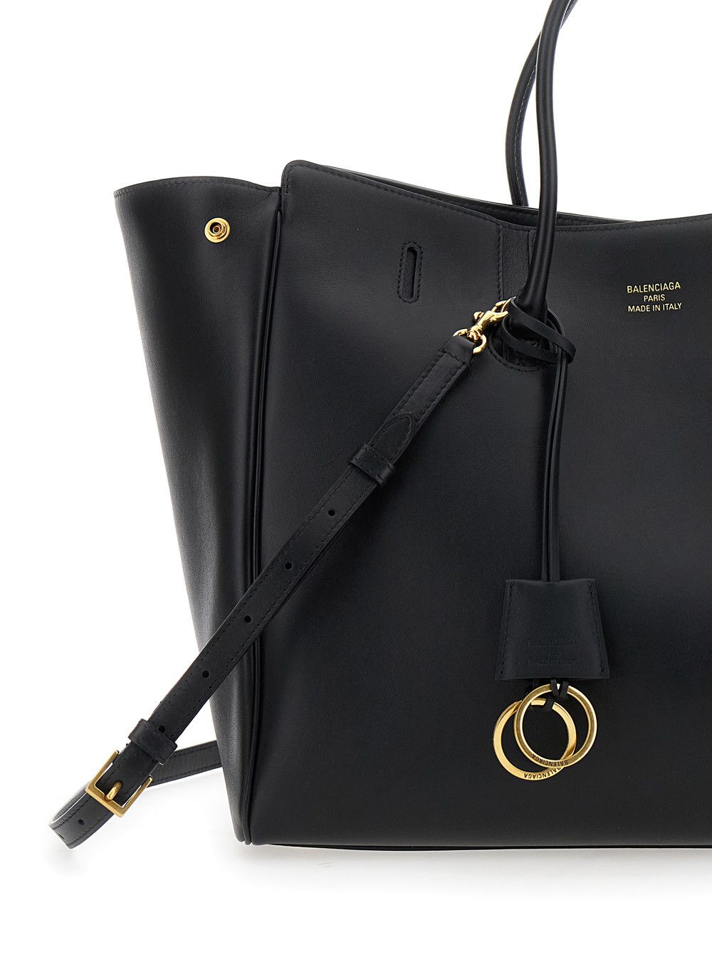 Balenciaga 'Hampton Medium' Black Handbag with Embossed Logo on the Front and Removable Key Ring in Leather Woman Size ONE SIZE - 5 Thumbnail
