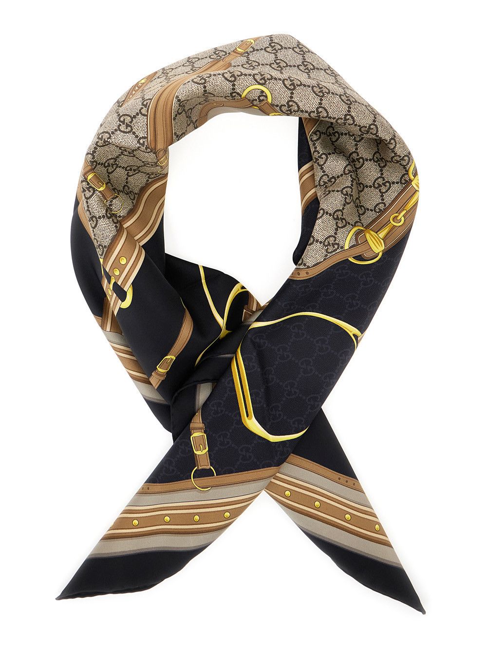 Gucci Multicolor Scarf with Stirrup, Horsebit and GG All-Over Print in Silk for Women Size ONE SIZE - 2 Thumbnail