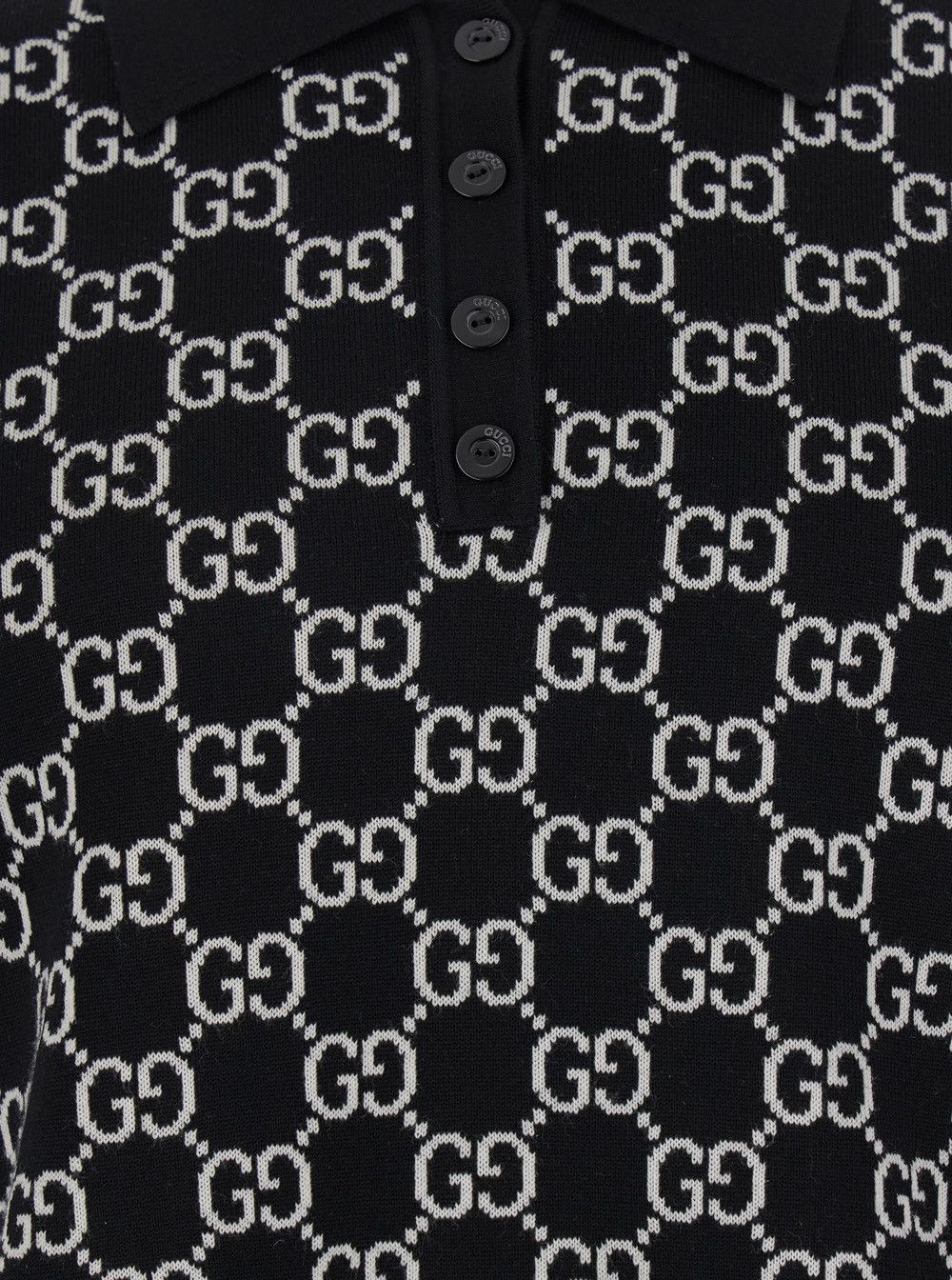 Gucci Black Polo Shirt with Ribbed Trims in GG Canvas Woman Size M / US 6-8 / IT 42-44 - 3 Thumbnail