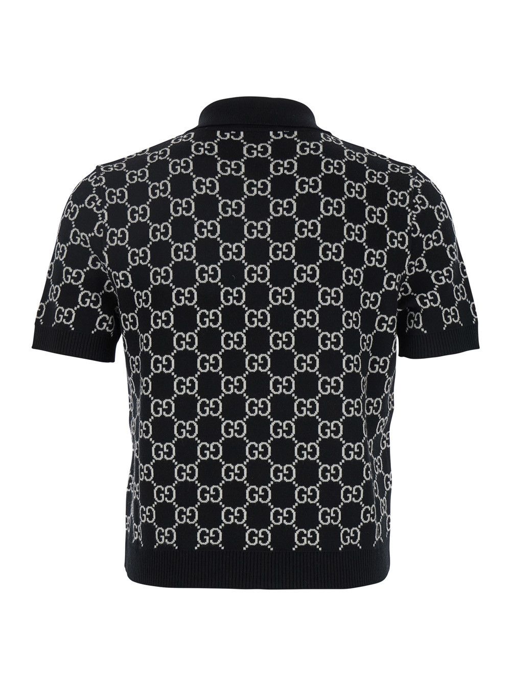 Gucci Black Polo Shirt with Ribbed Trims in GG Canvas Woman Size M / US 6-8 / IT 42-44 - 2 Thumbnail
