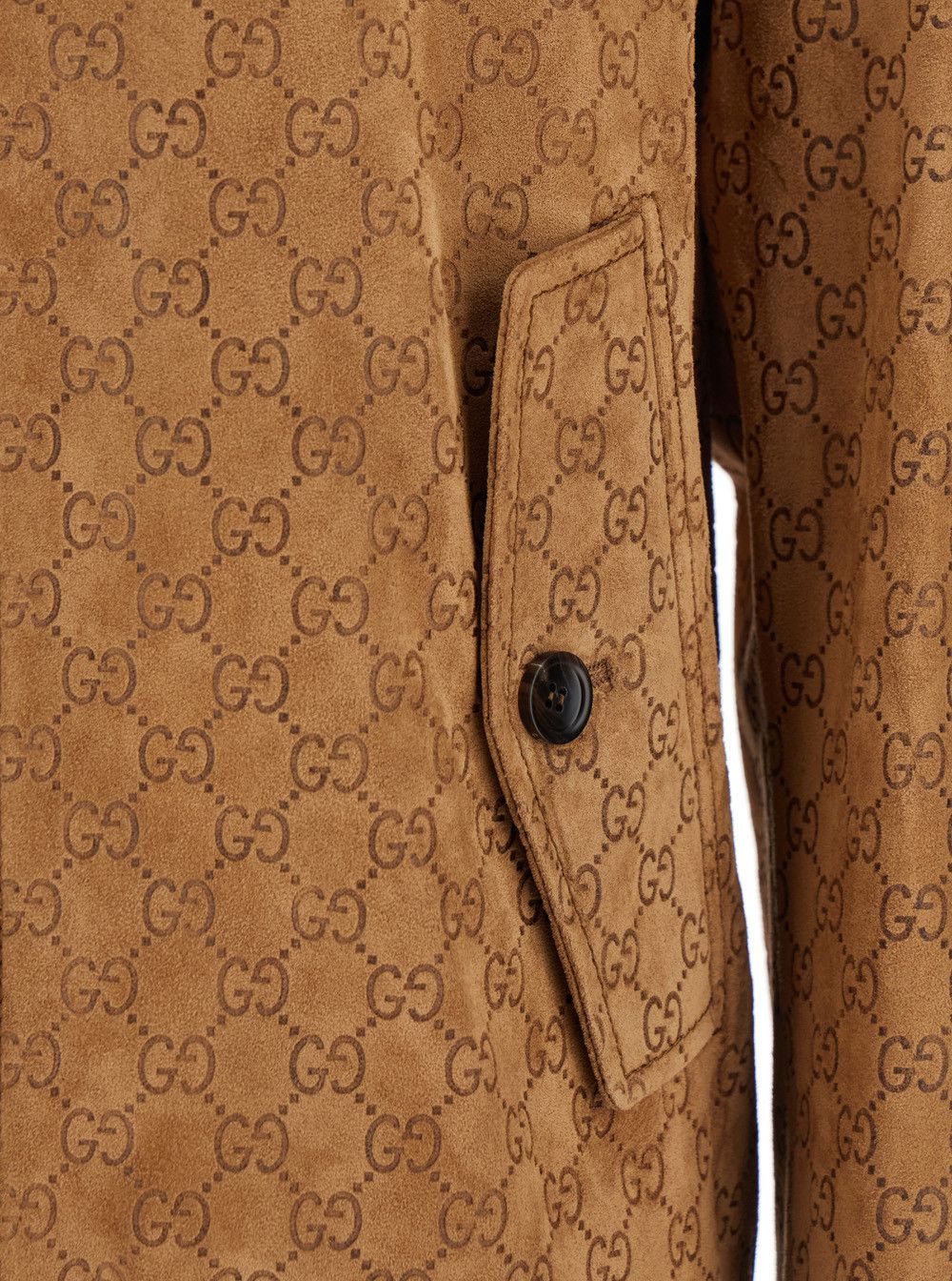 Gucci Brown Jacket with All-Over Embossed GG Motif and Collar with Buttons in Suede Man Size US L / EU 52-54 / 3 - 3 Thumbnail