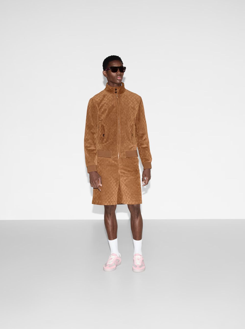 Gucci Brown Jacket with All-Over Embossed GG Motif and Collar with Buttons in Suede Man Size US L / EU 52-54 / 3 - 4 Thumbnail