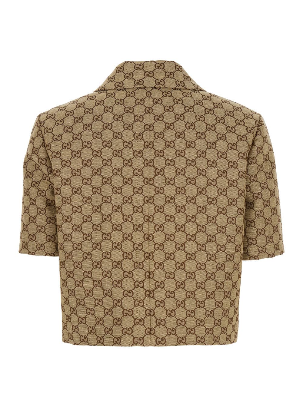Gucci Beige Jacket with Spread Classic Collar and Horsebit on the Front in GG Canvas Woman Size M / US 6-8 / IT 42-44 - 2 Thumbnail
