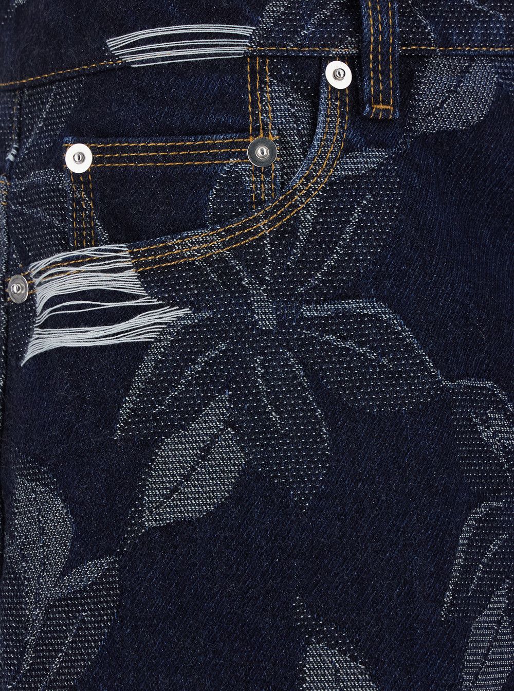 Blue Bermuda Shorts with All-Over Floral Embroidery and Logo Patch on the Back in Denim Man