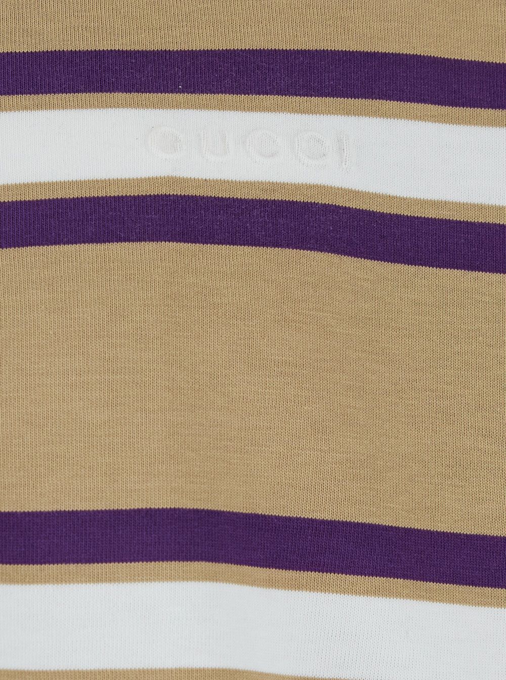Gucci Beige Polo Shirt with Logo Imprinted on the Front and All-Over Striped Motif in Cotton Man Size US M / EU 48-50 / 2 - 3 Thumbnail