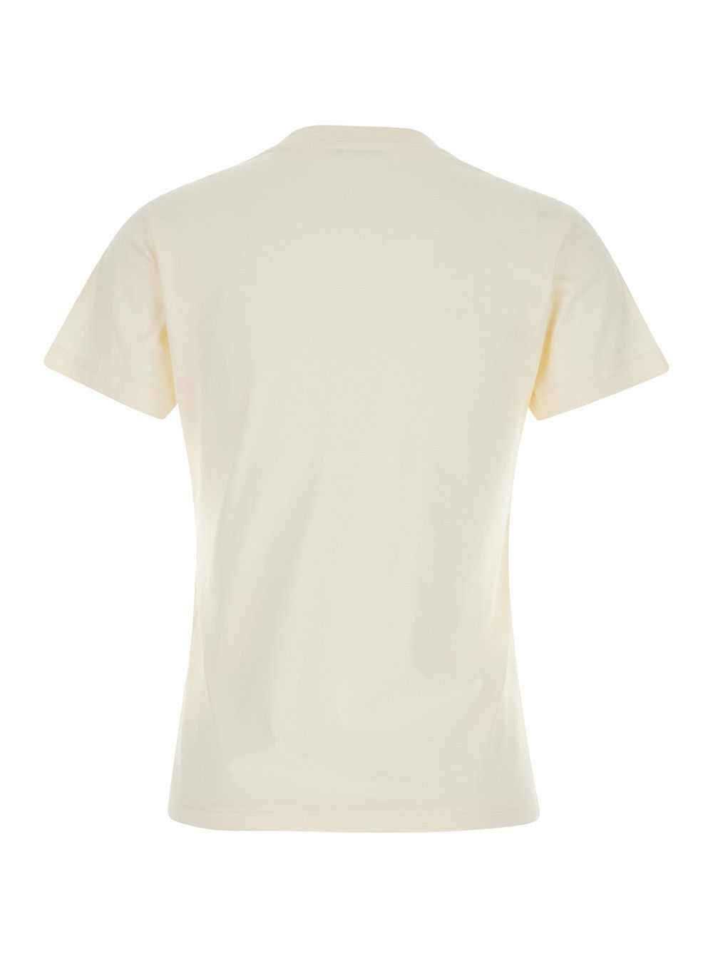 Moncler Cream White Crewneck T-Shirt with Logo Lettering in Cotton Woman Size L / US 10 / IT 46 - 2 Thumbnail