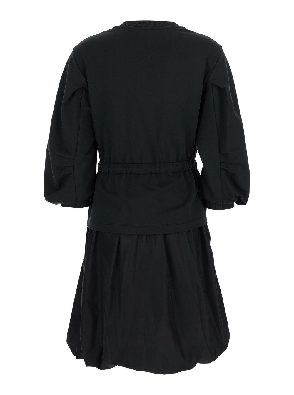Moncler Black Dress with Elastic Waist and Logo Patch on the Sleeve in Tech Fabric Woman Size M / US 6-8 / IT 42-44 - 2 Thumbnail