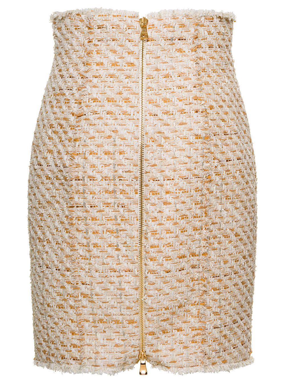 Balmain Beige Tweed Skirt with Front Golden Buttons in Cotton Blend Woman Size 30" / US 8 / IT 44 - 2 Thumbnail