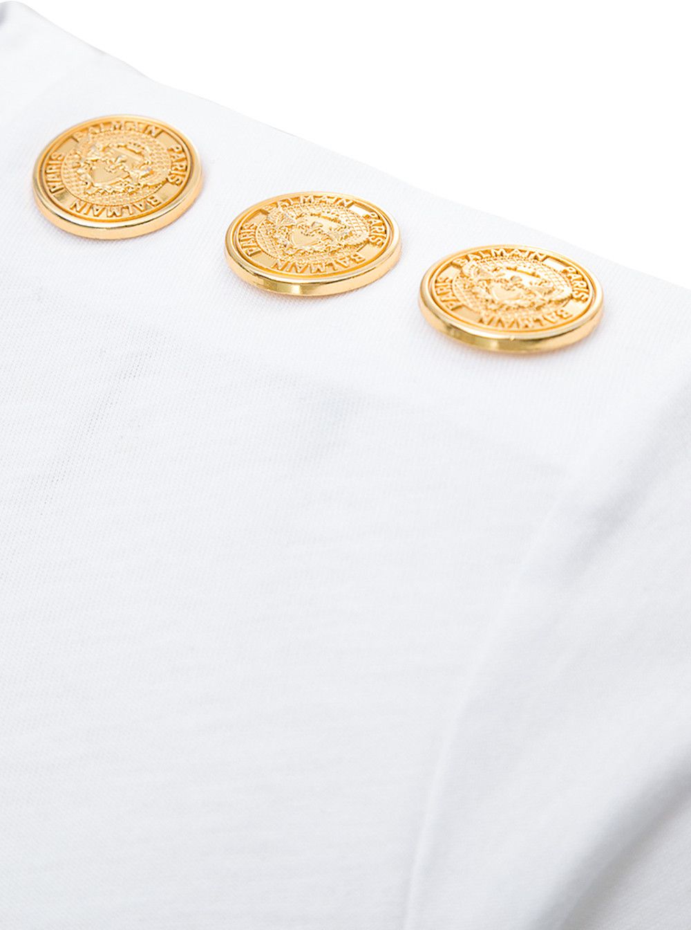 Balmain White Crewneck T-Shirt with Logo Print and Golden Buttons in Jersey Woman Size XS / US 0-2 / IT 36-38 - 3 Thumbnail