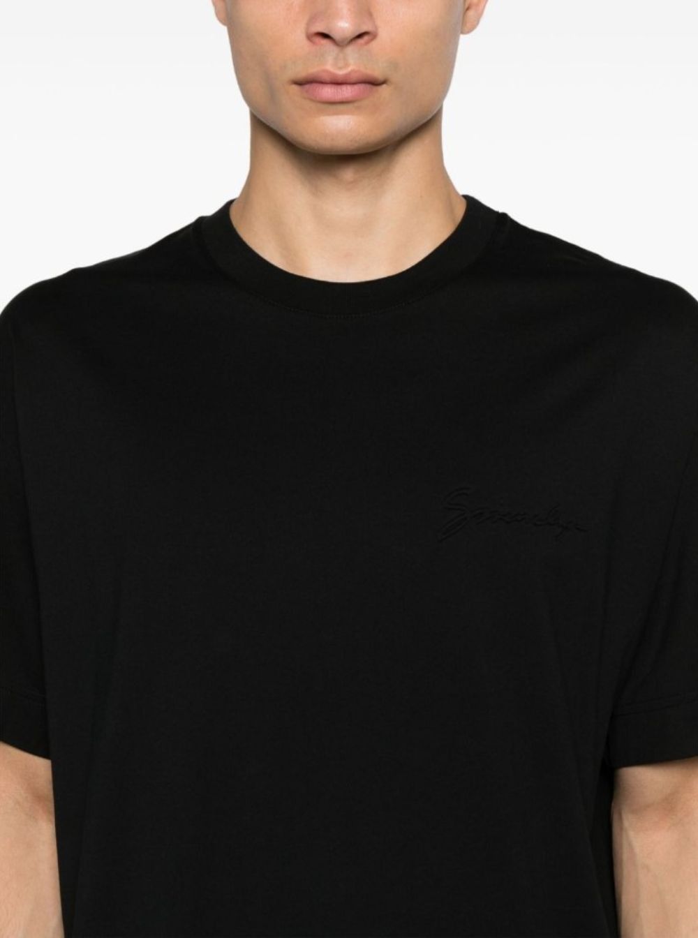 Givenchy Black Crewneck T-Shirt with Embossed Logo on Front in Cotton Man Size US M / EU 48-50 / 2 - 4 Thumbnail