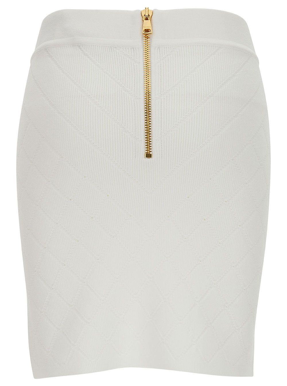 Balmain White Mini Pencil Skirt with Jewel Buttons in Viscose Blend Woman Size 28" / US 6 / IT 42 - 2 Thumbnail