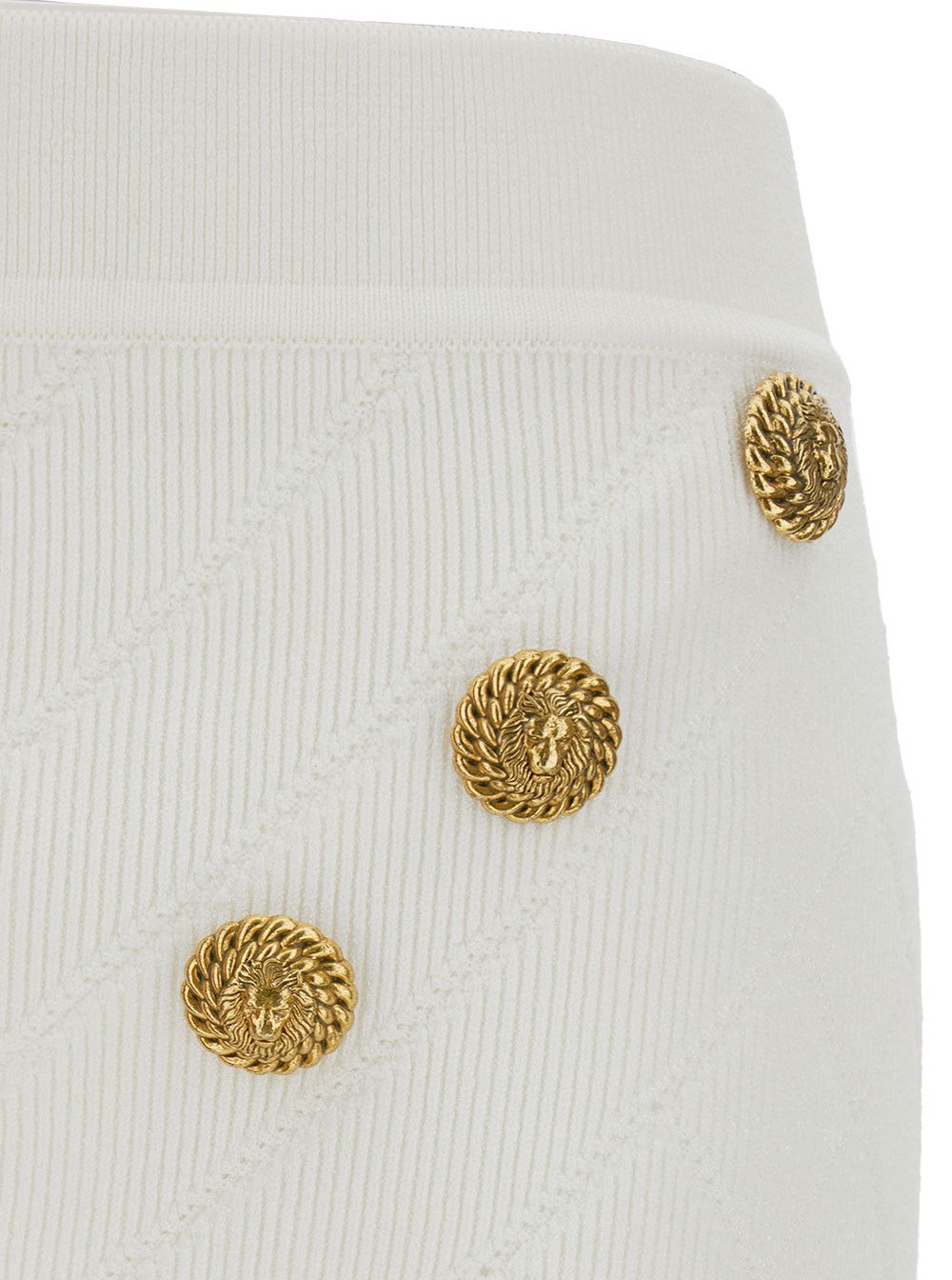 Balmain White Mini Pencil Skirt with Jewel Buttons in Viscose Blend Woman Size 28" / US 6 / IT 42 - 3 Thumbnail