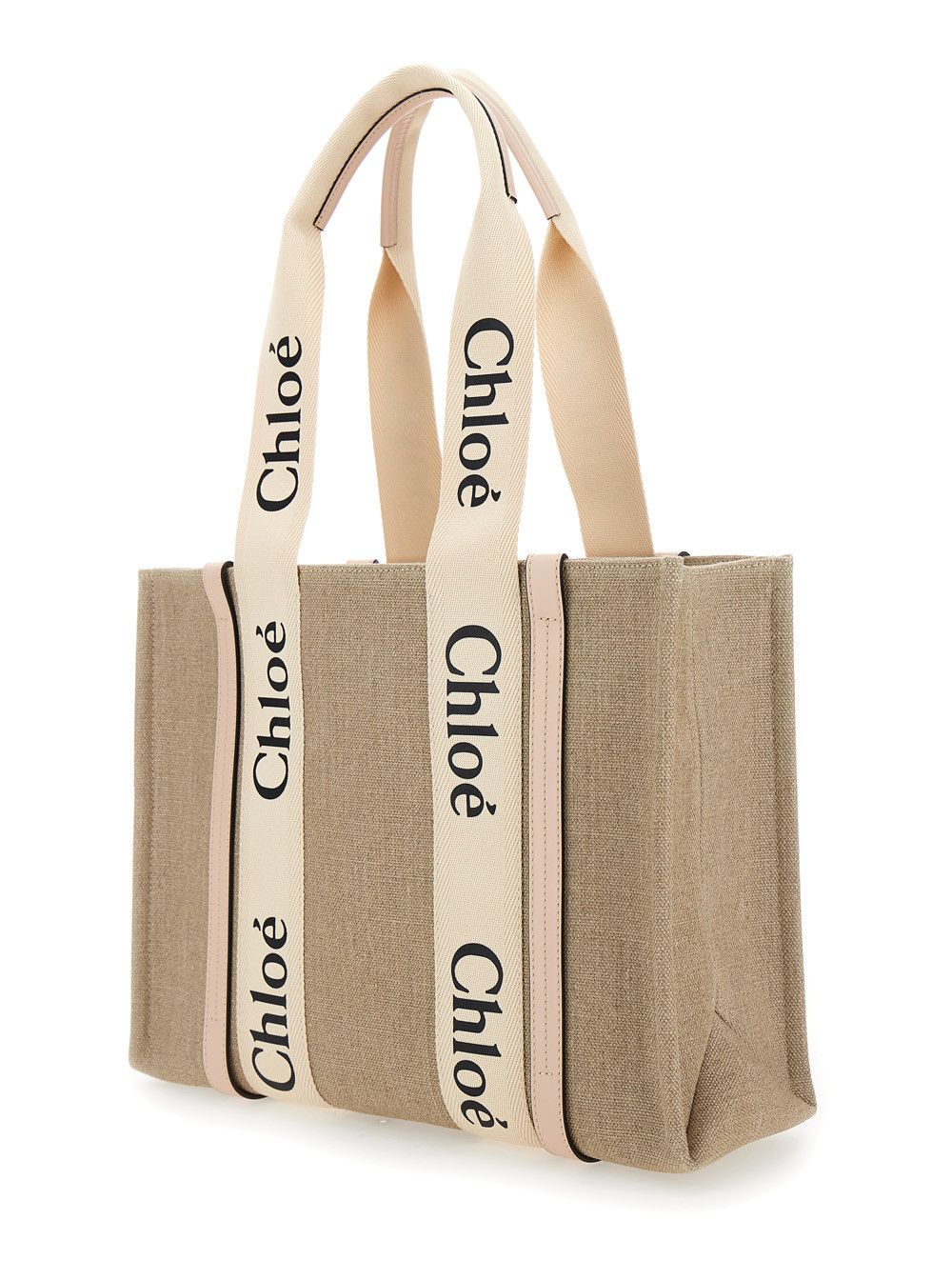 Chloe Beige 'Medium Woody' Handbag with Logo in Linen Canvas Women Size ONE SIZE - 2 Thumbnail