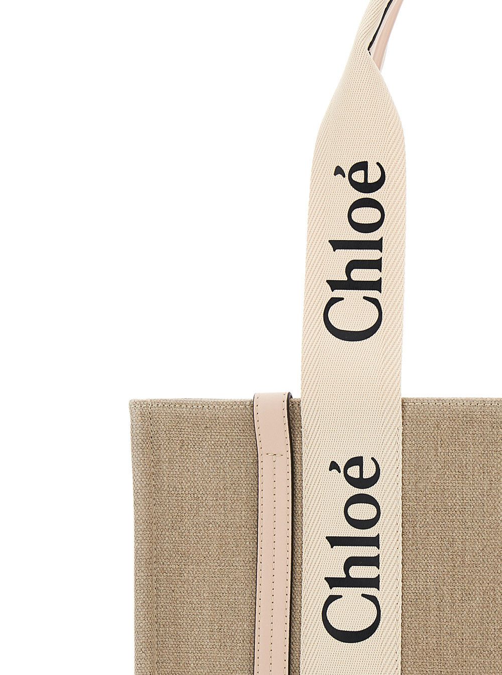 Chloe Beige 'Medium Woody' Handbag with Logo in Linen Canvas Women Size ONE SIZE - 5 Thumbnail