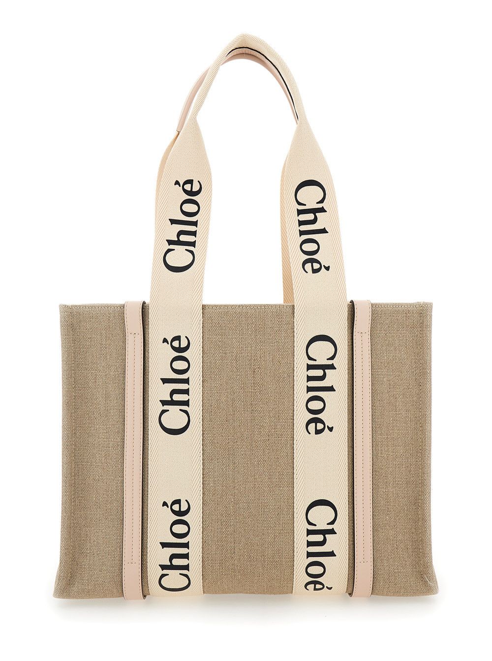 Chloe Beige 'Medium Woody' Handbag with Logo in Linen Canvas Women Size ONE SIZE - 4 Thumbnail