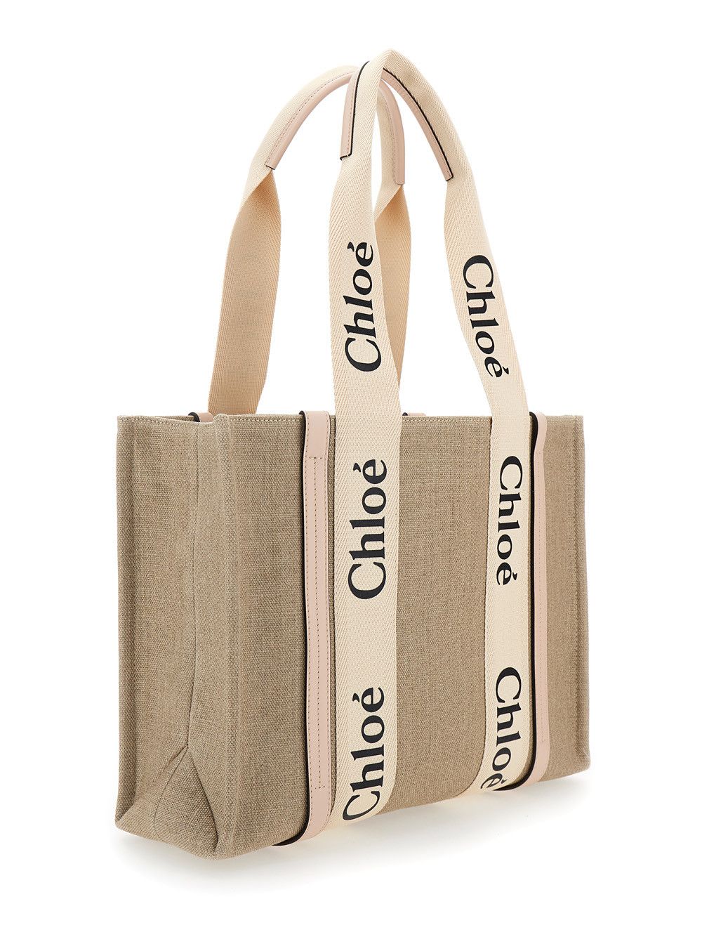 Chloe Beige 'Medium Woody' Handbag with Logo in Linen Canvas Women Size ONE SIZE - 3 Thumbnail