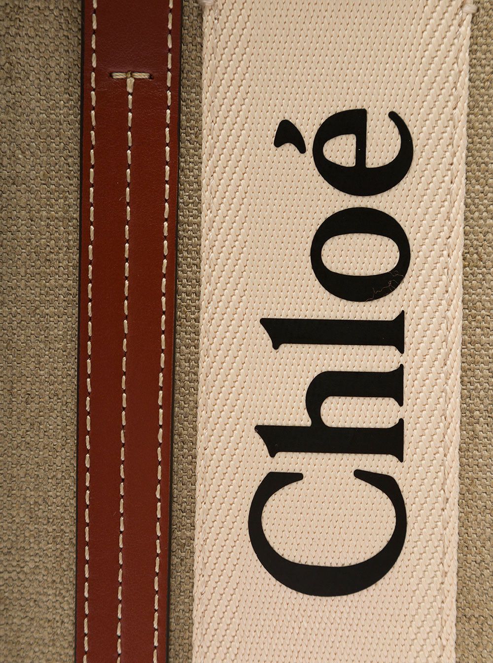 Chloe 'Woody' Beige Medium Handbag with Logo Lettering on the Front in Linen for Women Size ONE SIZE - 4 Thumbnail