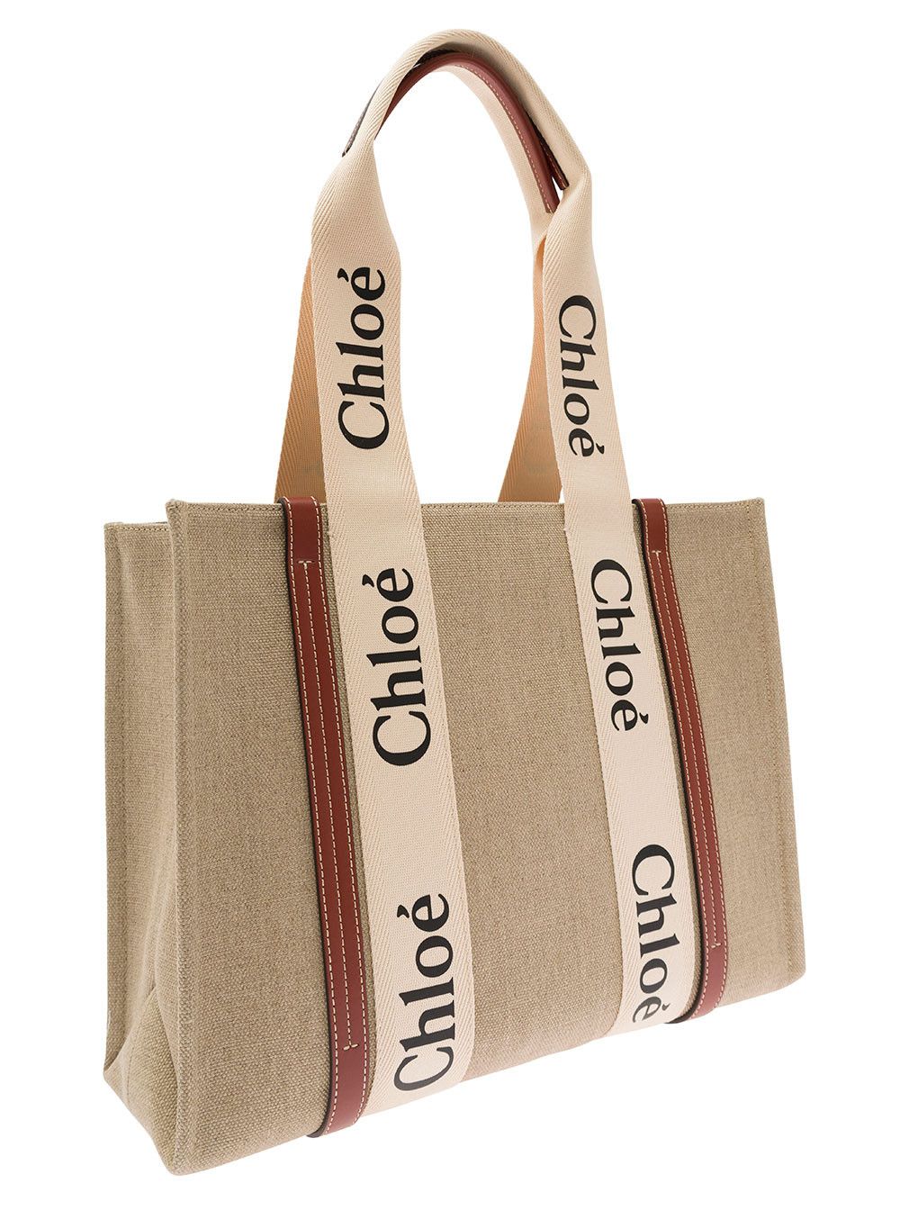 Chloe 'Woody' Beige Medium Handbag with Logo Lettering on the Front in Linen for Women Size ONE SIZE - 2 Thumbnail