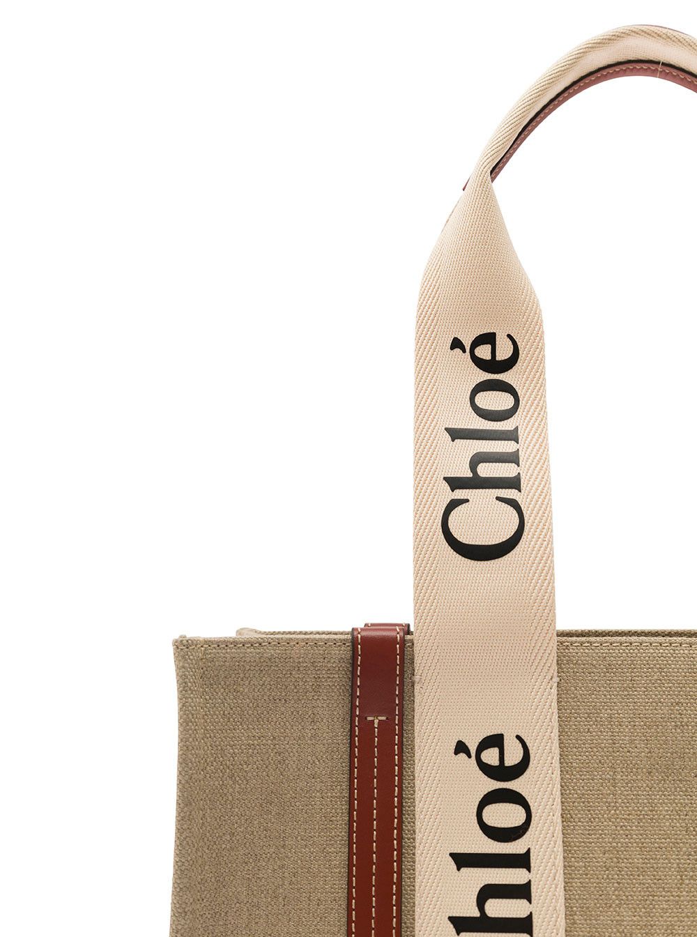 Chloe 'Woody' Beige Medium Handbag with Logo Lettering on the Front in Linen for Women Size ONE SIZE - 3 Thumbnail