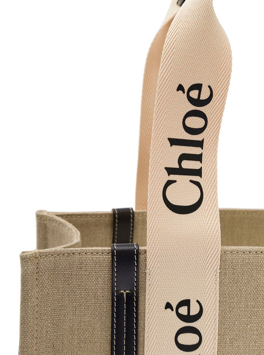 Chloe Beige Handbag 'Medium Woody' with Logo Lettering on the Front in Linen for Women Size ONE SIZE - 3 Thumbnail